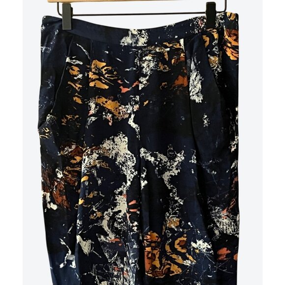 Bianca Spender Lightweight Silk Blend Navy Orange White Abstract Pants 28" x 27" - Picture 2 of 6
